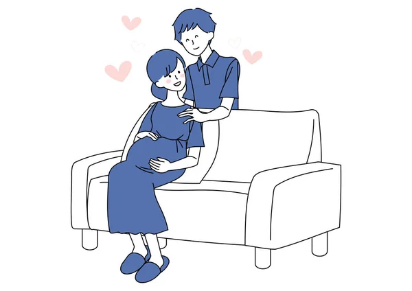 Clip Art Pregnant Woman Rubbing Her Belly Her Husband Caring — ストックベクタ