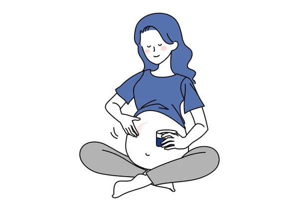 Clip Art Pregnant Woman Applying Stretch Mark Prevention Cream — Stock Vector