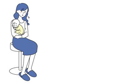Illustration of a young woman sitting in a chair holding a baby