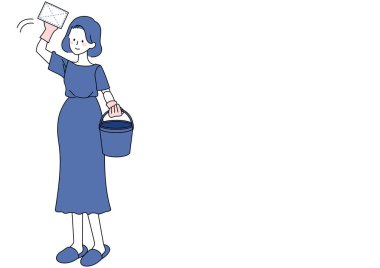 Clip art of pregnant woman doing dusting