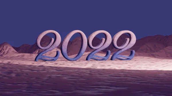 纹理3D文字2022年在Veri Peri颜色的年背景上的山丘 — 图库照片
