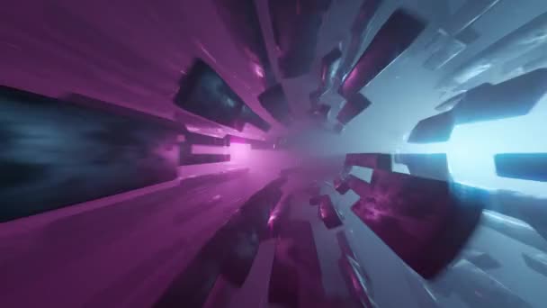 Abstract Cinematische Cyberspace Tunnel Machine Space Sci Roze Blauw Licht — Stockvideo