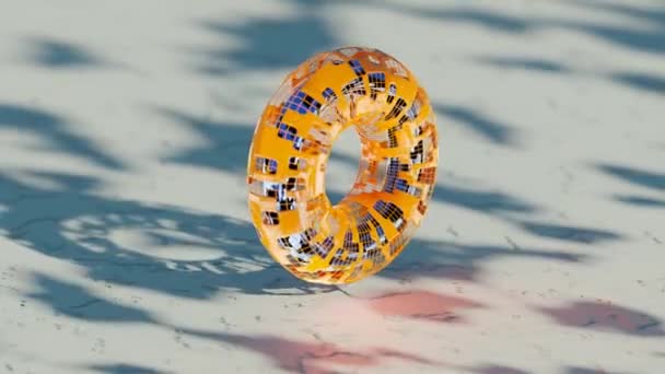 Buclă Animație Multi Material Donut Metal Plasă Plastic Fotorealist Focalizare — Videoclip de stoc