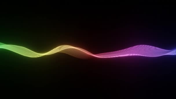 Wellenförmige Struktur Neonfarbener Farbverlauf Auf Schwarzem Hintergrund Illustration Abstract Render — Stockvideo