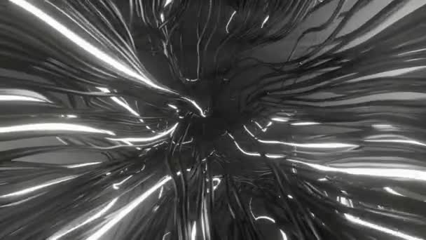 黒と白の糸がランダムに絡み合い 要素の大気中の輝き イラストアブストラクト3Dレンダリング — ストック動画