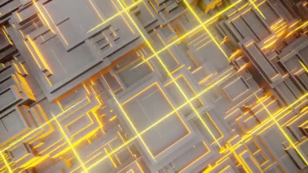アニメーションループ Sci Fiネオンライン 明るい光 幾何学的な立方形 イラストアブストラクト3Dレンダリング — ストック動画