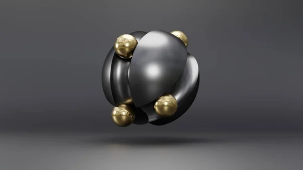金属球 具有未来主义风格 表面有槽和小球 说明摘要3D渲染 — 图库照片