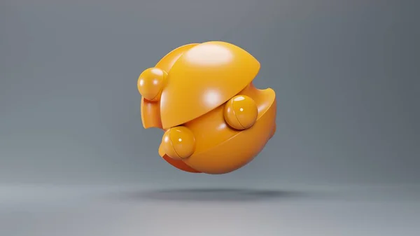 橙色球是一种未来派风格的球体 由灰色背景的松软塑料制成 说明摘要3D渲染 — 图库照片