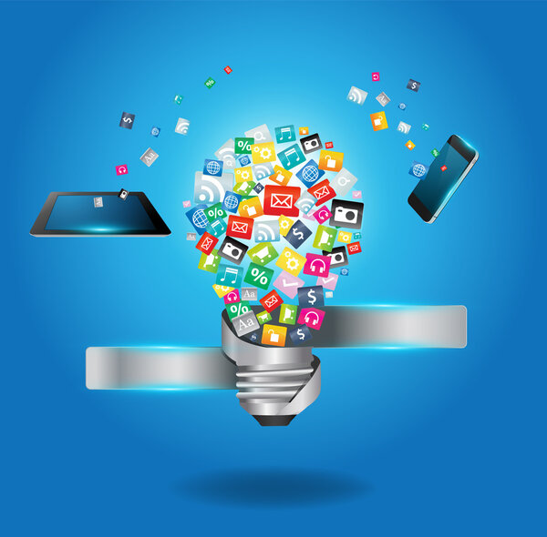 Креативная лампочка с облаком красочного применения
