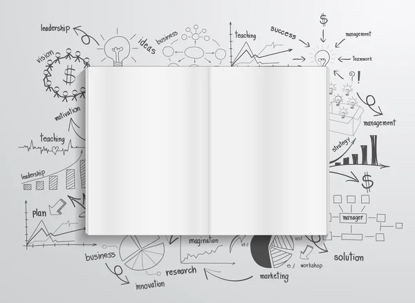 Libro con diagramas de dibujo y gráficos negocio de éxito — Vector de stock