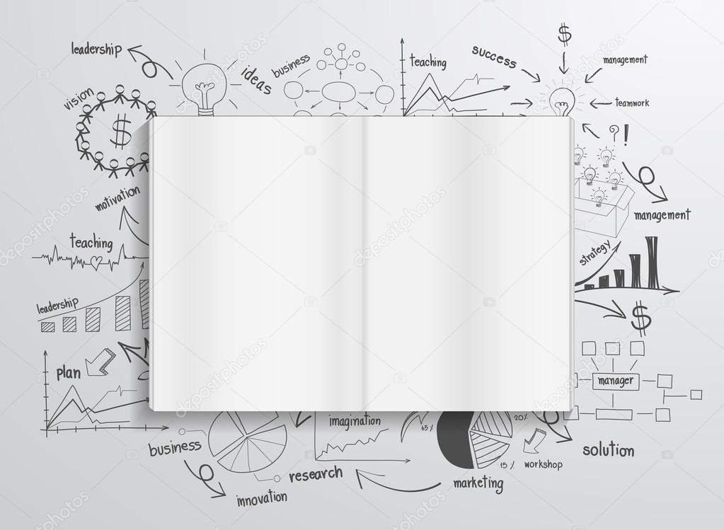 Book with drawing charts and graphs success business