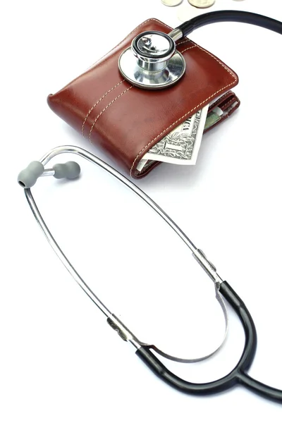 Stethoscope on purse — Stock Photo, Image