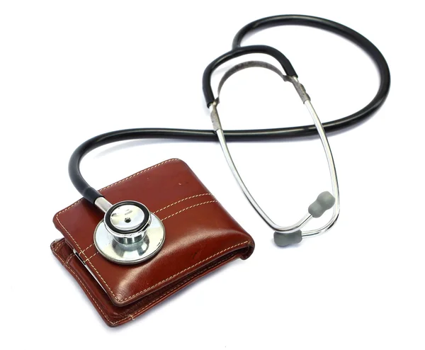 Stethoscope on purse — Stock Photo, Image