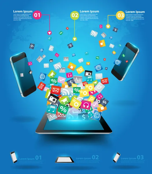 renkli uygulama simgesi cep telefonları bulut ile yaratıcı tablet bilgisayar
