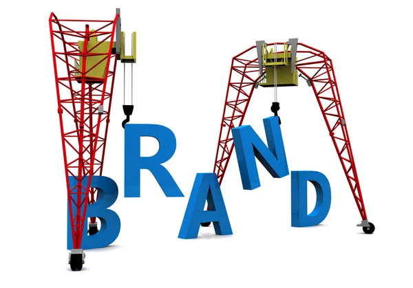 Construction site crane building a blue 3D text. Part of a series. — Stock Photo, Image