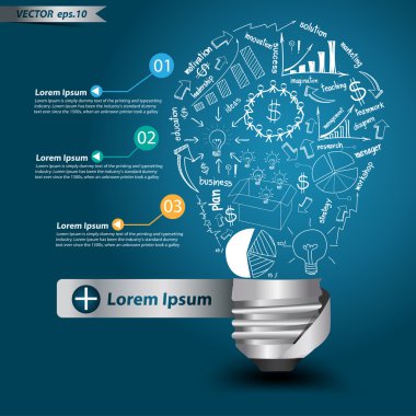 iş strateji planı kavramı fikir çizim ile yaratıcı ampul