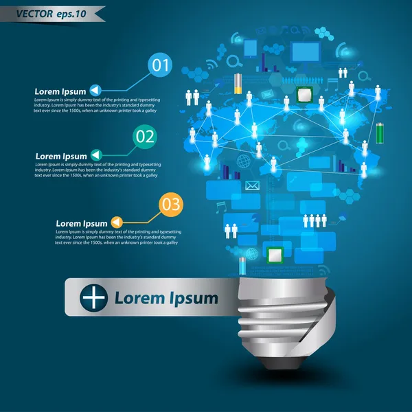 Bombilla creativa con tecnología Idea de concepto de diagrama de proceso de red empresarial — Vector de stock