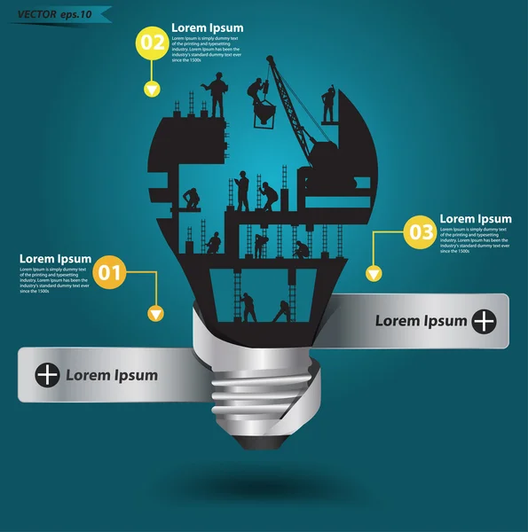 Creatieve gloeilamp met bouw werknemer idee, vector illustratie moderne sjabloonontwerp — Stockvector