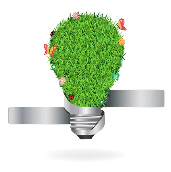 Creatieve gloeilamp met groen gras ecologische concept, vector illustratie sjabloonontwerp — Stockvector