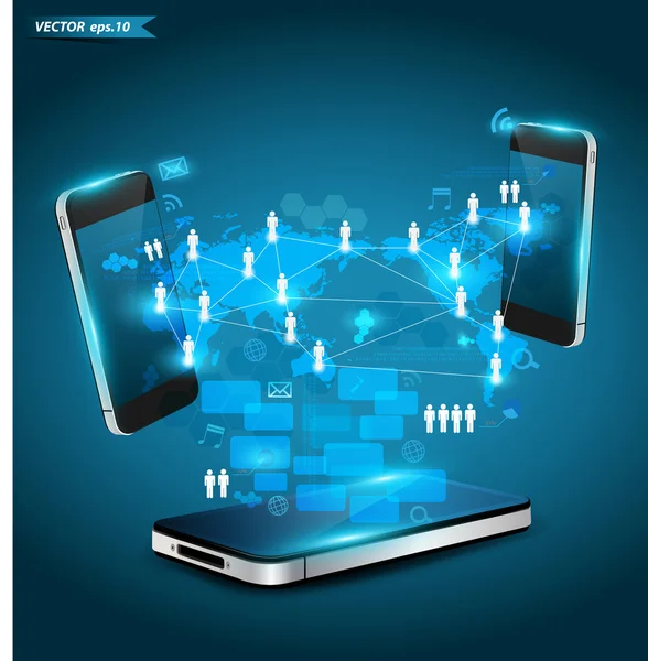 Concepto de negocio de tecnología de teléfonos móviles, diagrama de proceso de información de red creativa, ilustración vectorial diseño de plantilla moderno — Archivo Imágenes Vectoriales