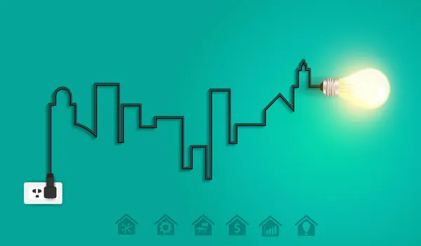 vektör cityscape yaratıcı tel ampul fikir kavramı ile