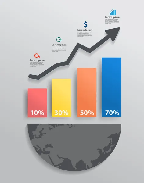 Gráfico de design moderno com colunas e etapas de negócios de seta para o sucesso — Vetor de Stock