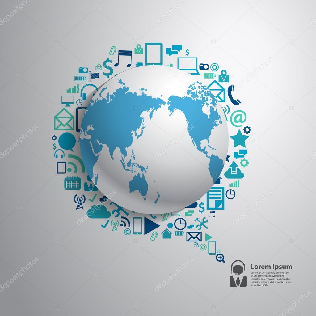 World globe with app icon business software and social media
