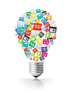 Creative light bulb with cloud of colorful application icon clipart