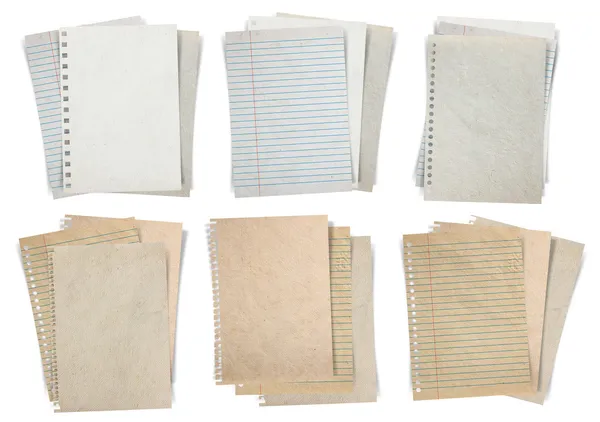 Paper sheets. Stacks of papers  lined papers and note papers isolated on white background — Stock Photo, Image