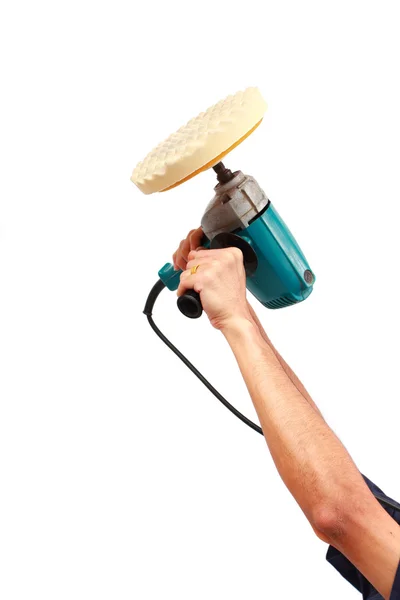 Man holds the Machine polisher for car care — Stock Photo, Image