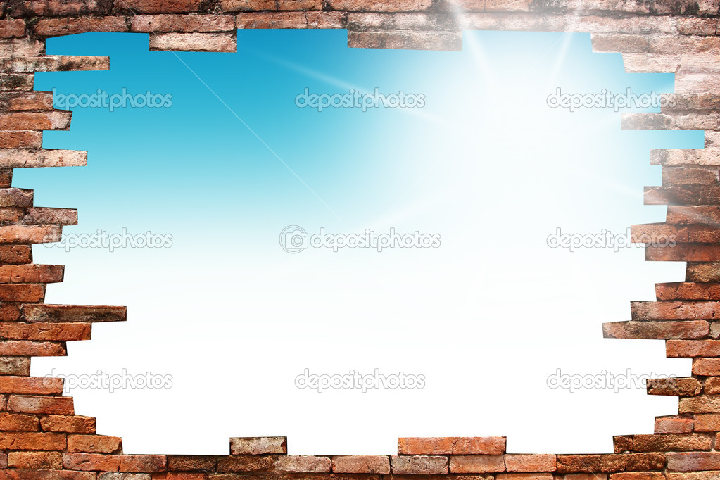 Old wall and blue sky . Uneven diffuse lighting version. Design component