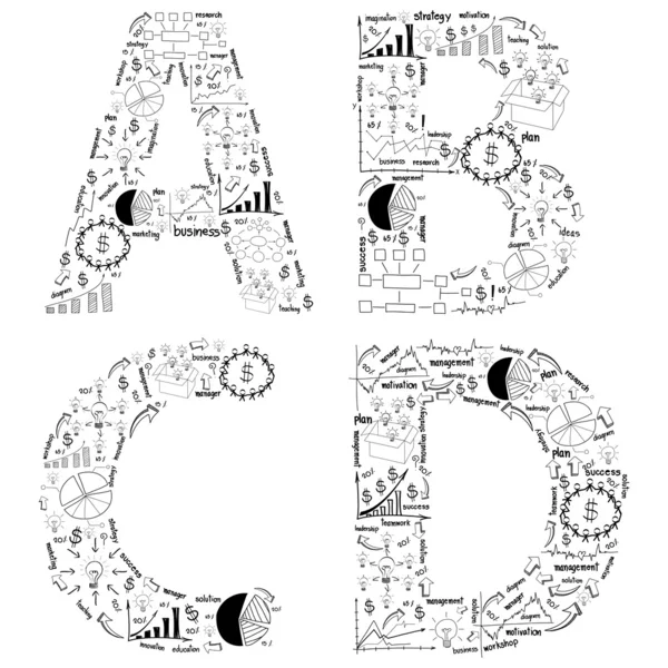 Dibujo plan de estrategia de negocio concepto de letras alfabeto a b c d —  Fotos de Stock