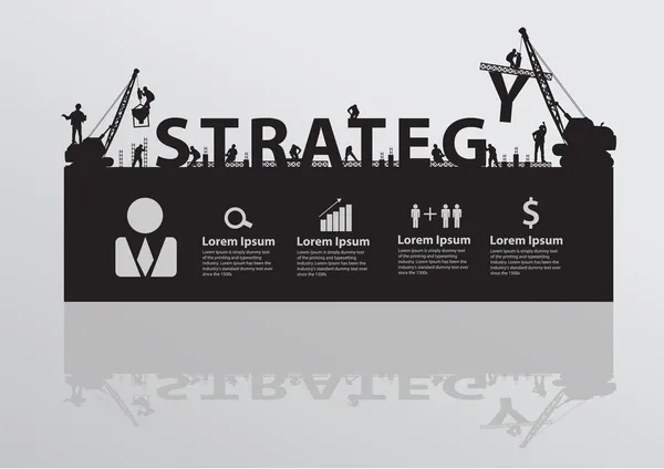 Construcción de la grúa estrategia de construcción concepto de texto idea — Vector de stock