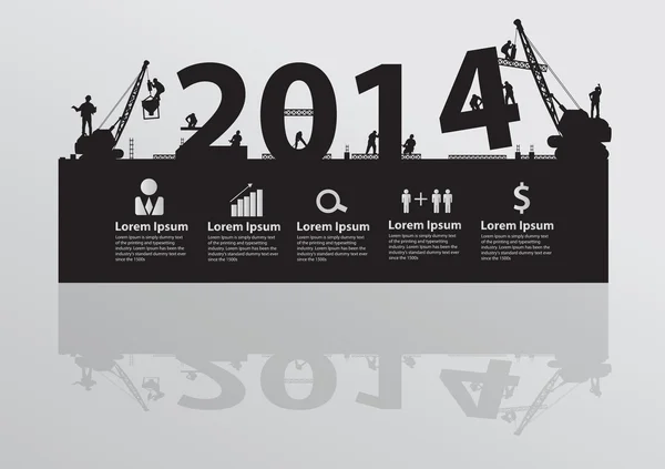 건설 사이트 크레인 건물 2014 텍스트 아이디어 개념 — 스톡 벡터