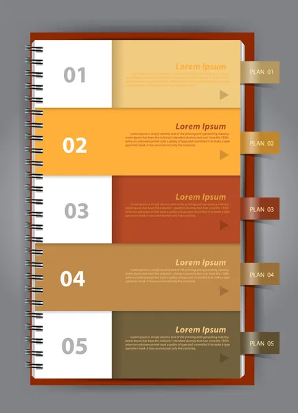 Anteckningsboken papper, modern designmall för infographics numrerade — Stock vektor