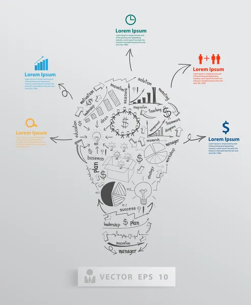 Bombilla creativa con elemento que dibuja la idea del concepto de plan de estrategia de éxito empresarial — Vector de stock