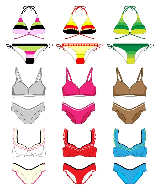 Collection de différents types de lingerie féminine — Image vectorielle