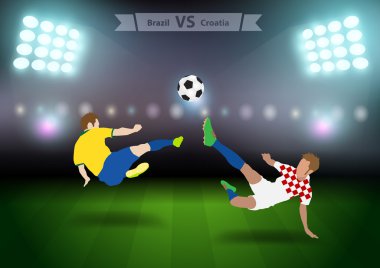 topa vurmak için iki futbol oyuncu olarak atlama