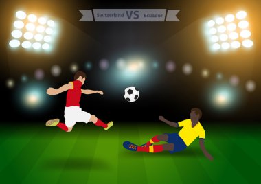 stadyumda topu grev için iki futbol oyuncu olarak atlama