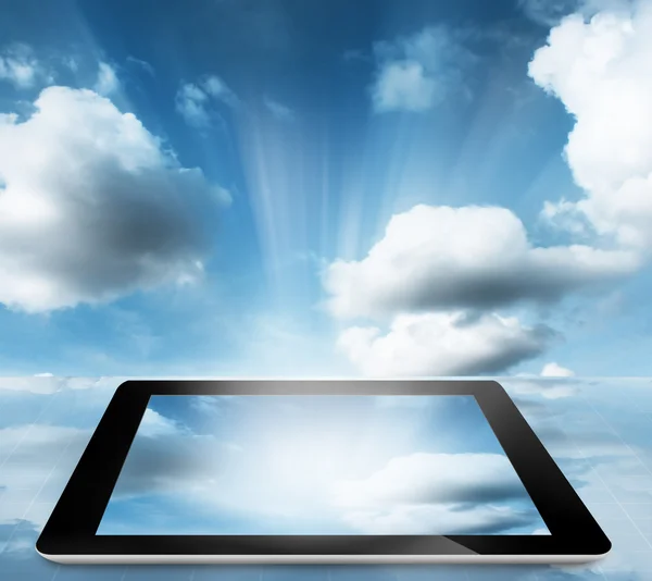 Tablet pc computer with cloud sky — Stock Photo, Image