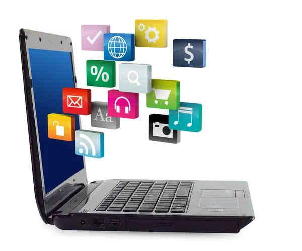 컴퓨터 노트북 다채로운 응용 프로그램 아이콘을 — Stockfoto