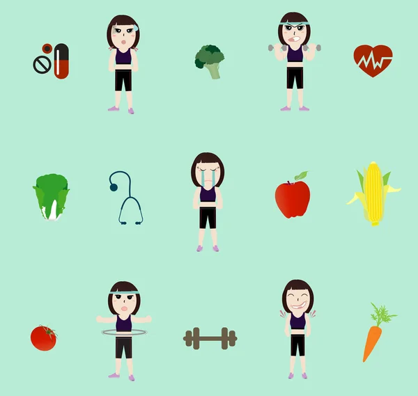 Vektor Fitness Frau und Ernährung — Stockvektor