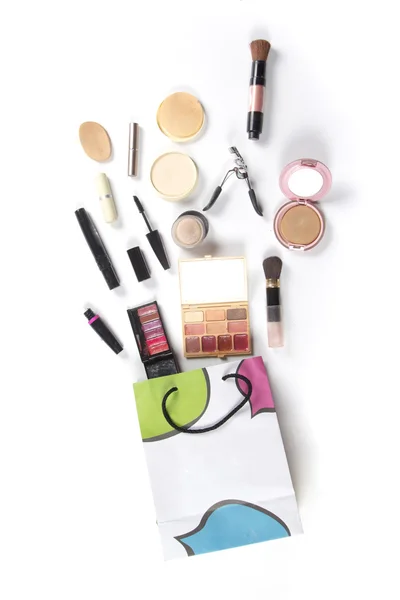 Shopping bag with cosmetics set — Stock Photo, Image