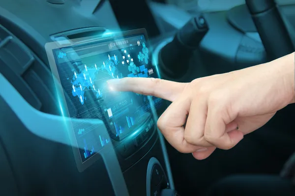 Pushing on a touch screen interface navigation system — Stock Photo, Image