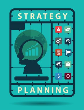 Strateji planlama fikir kavramı ile iş düz simgeler