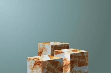 Podium rusty metal product display, Platforms presentation mock up show cosmetic  stage pedestal design, Vector illustration