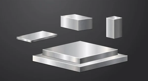 Metal Pedestal Square Concept Shop Podium Presentation Mock Chrome Steel — Stock Vector