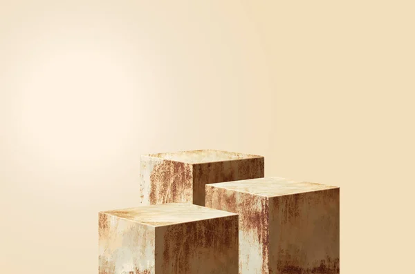 Rusty Metal Podium Product Display Platformen Presentatie Mock Show Cosmetische — Stockvector