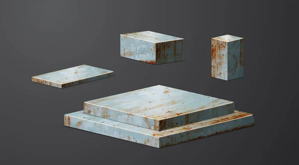 Rusty Metal Podium Product Display Platformen Presentatie Mock Show Cosmetische — Stockvector