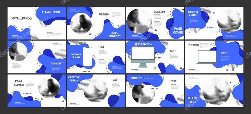 Vector presentation template blue. Geometric liquid forms modern layout design. Dynamic fluid ideas concept